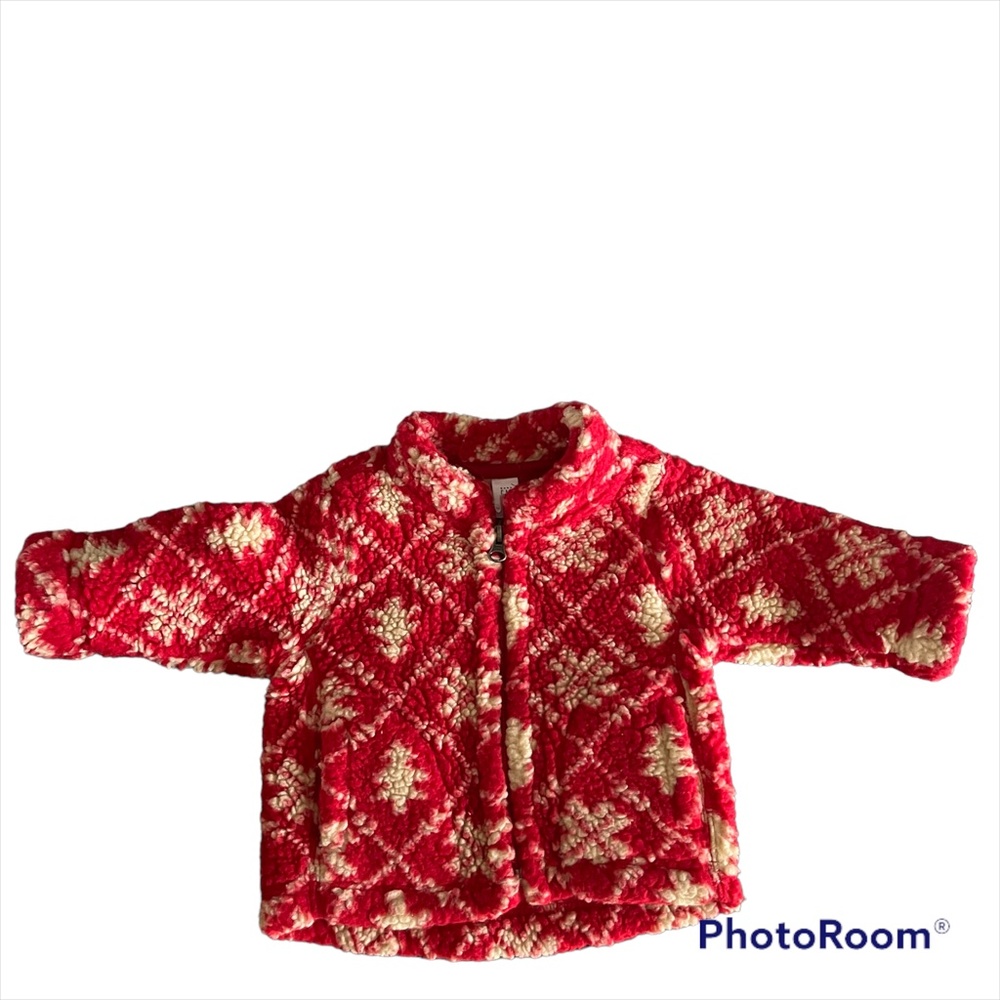 Baby Gap Infant Girl's Unisex Red White Nordic Fleece Zip Sherpa Jacket 3-6 mos